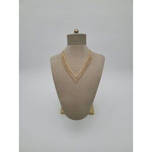 Gold Tone and Crystal Open Cut Statement Necklace 22 Inch Womens Costume EUC